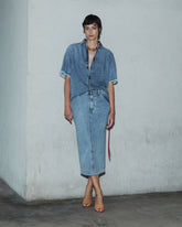 ELSA - CHAIN ADORNED TENCEL DENIM SKIRT