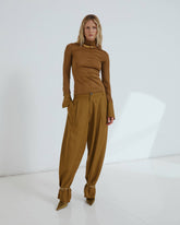 PHEBE - CUFF ADORNED WIDE-LEG FLUID WOOL PANTS