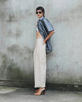 DANIELLE - CHAIN ADORNED WIDE-LEG POPELINE TROUSERS
