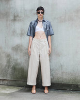 DANIELLE - CHAIN ADORNED WIDE-LEG POPELINE TROUSERS