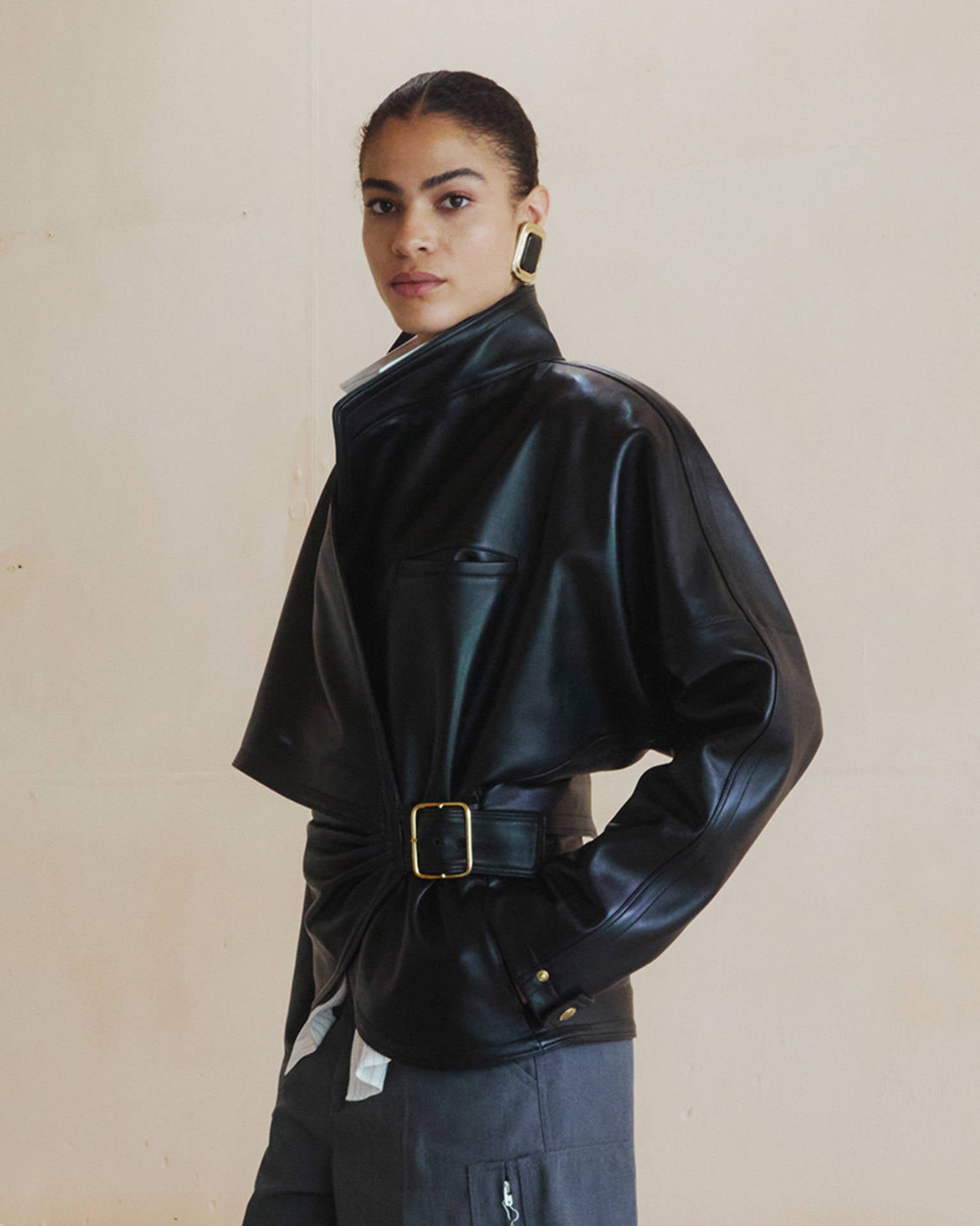 DARKPARK | JACKETS | CINDY - PLONGE NAPPA LEATHER CONTOUR JACKET