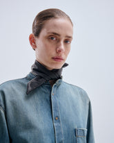 MEG - TENCEL DENIM DETACHABLE LEATHER FOULARD SHIRT