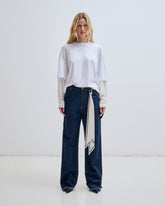 LISA - SILK SCARF ADORNED LOOSE FIT CARPENTER RAW DENIM