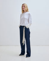 LISA - SILK SCARF ADORNED LOOSE FIT CARPENTER RAW DENIM