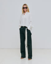 LISA - SILK SCARF ADORNED LOOSE FIT CARPENTER CANVAS PANTS
