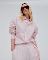 PHEBE - SILK SCARF ADORNED LIGHT COTTON POPELINE WIDE-LEG PANTS