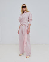 PHEBE - SILK SCARF ADORNED LIGHT COTTON POPELINE WIDE-LEG PANTS