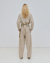 PHEBE - CHAIN ADORNED LIGHT COTTON POPELINE WIDE-LEG PANTS
