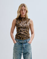 JOY - DOUBLE FABRIC FAUX PONY LEOPARD & JERSEY SLEEVELESS TOP