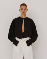 MARINE - KEYHOLE NECKLINE VOILE SHIRT