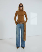 LARA - FUR BELT ADORNED RELAXED FIT CARPENTER DENIM
