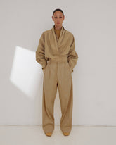 DANIELLE - LIGHT COTTON DELAVE WIDE-LEG TROUSERS