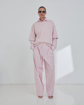 PHEBE - SILK SCARF ADORNED LIGHT COTTON POPELINE WIDE-LEG PANTS