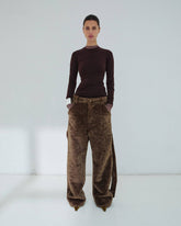 LISA - BELT ADORNED FAUX FUR PANTS