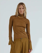 NORA - WOOL CUFF LONG SLEEVE CREWNECK TOP