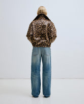 MABEL - FAUX PONY LEOPARD JACQUARD DOUBLE COLLAR JACKET