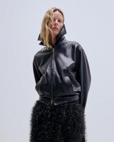 MABEL - LEATHER DOUBLE COLLAR BOMBER JACKET