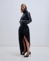 MABEL - LEATHER DOUBLE COLLAR BOMBER JACKET