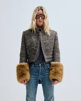 MOSS - TWEED LUREX NAPOLEON JACKET WITH DETACHABLE FAUX FUR CUFFS