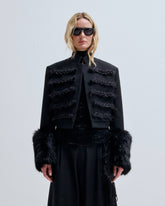 MOSS - WOOL NAPOLEON JACKET WITH HAND BRAIDING AND DETACHABLE CUFFS