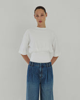 AMY -  DRAPED WAIST SHORT SLEEVED TEE