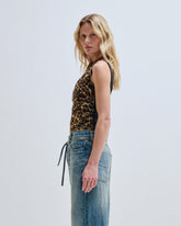 JOY - DOUBLE FABRIC FAUX PONY LEOPARD & JERSEY SLEEVELESS TOP