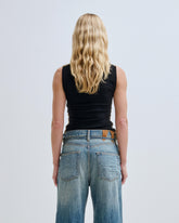 JOY - DOUBLE FABRIC FAUX PONY LEOPARD & JERSEY SLEEVELESS TOP