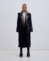 GABRIELLE - LEATHER DETAILS LONG TRENCH