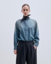 MEG - TENCEL DENIM DETACHABLE LEATHER FOULARD SHIRT
