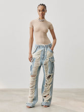 VIVI - SHREDDED CARGO DENIM