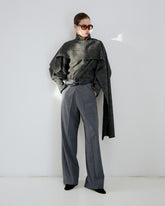 GAIA - WIDE LEG WOOL PANTS WITH  BELT