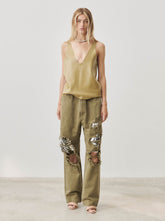 RIRI - RIPPED CARGO PANTS WITH SEQUINS DETAILS