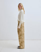 DANIELLE - CHAIN ADORNED CAMOUFLAGE WIDE-LEG TROUSERS