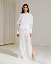 MARINE -  WITH CULOTTE KEYHOLE NECKLINE VOILE LONG DRESS