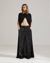 SIENNA - HAND APPLIQUE BOLD PAILLETTES LOOSE SIDE SPLIT DENIM